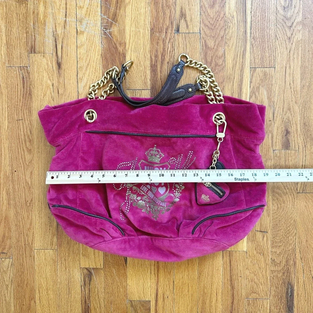 VTG Juicy Couture Pink/Gold Velour Daydreamer Shoulder Bag Y2K 2010 Crest Charm